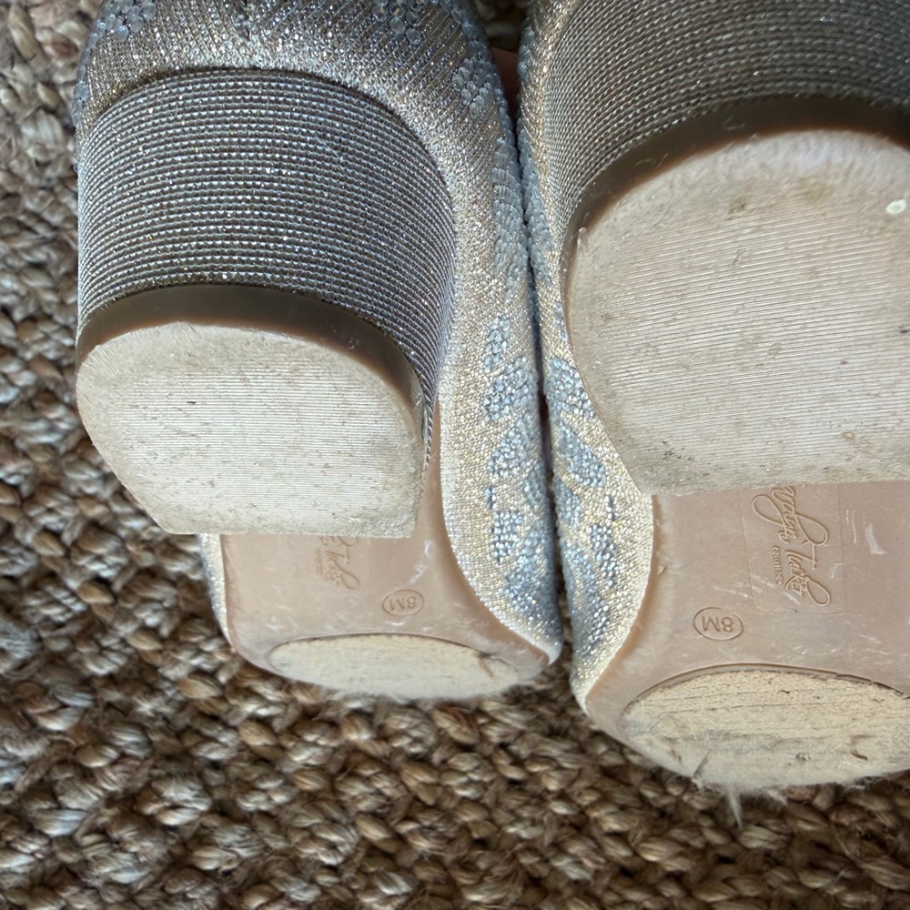Carolyn trucker pumps Beige and Silver Women's low Heels beaded #8 - Picture 10 of 10